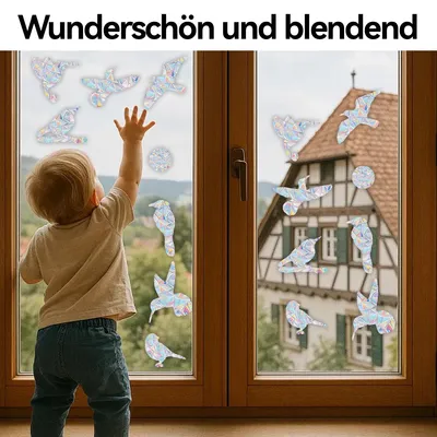 Produktbild von 2er-Set Prisma-Fensteraufkleber gegen Vogelschlag, Anti-Kollisions-Aufkleber, verhindert, dass Vögel in Fenster fliegen, Kolibri Kreis Stil