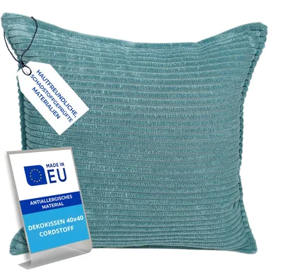 Produktbild von Pillows24 – Dekokissen 40x40 aus Cord | Weiches Zierkissen & Sofa Kissen | Deko Kissen 40x40 für Palettenkissen in Wohnzimmer & Balkon | Sofakissen  EU | Hellblau