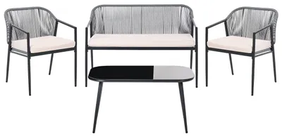 Produktbild von BELIANI Gartenlounge Set Schwarz Polyrattan und Metall 4-Sitzer Gartensofa Gartensessel mit Couchtisch Modernes Design Loungemöbel Gartenmöbel