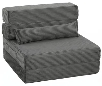 Produktbild von HOMCOM Schlafsofa Faltbarer Schlafsessel mit Kissen Cord-Optik Dunkelgrau