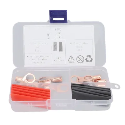 Image de Cosses de câble, Connecteur à anneau de fil, Borne à anneau de fil, Extrémités de câble de batterie, Cosses thermorétractables, Cosses 8AWG