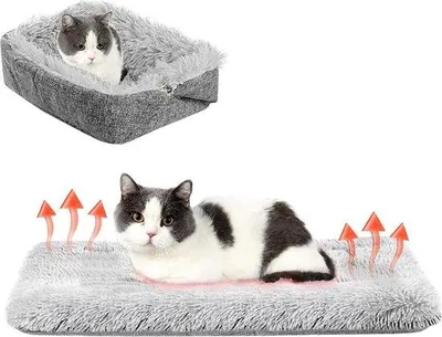 Image de Couverture chauffante pour lit de chat - Peluche 2-en-1, 50 x 60 cm, lavable, sans électricité