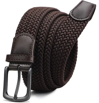 Obrázek produktu pro Pánský elastický pásek, látkový, šířka 35 mm, pletený, barva hnědá, délka 95-100 cm (celková délka 115 cm)
