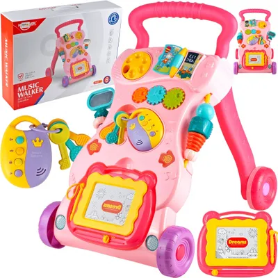 Produktbild von MalPlay Laufwagen 3 in 1 mit Zaubertafel , Piano und Baby Handy | Lauflernhilfe Gehhilfe Musik und Spielzeugen | Lauflernwagen für Babys ab 6 Monaten