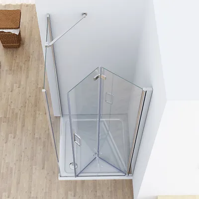 Produktbild von Duschkabine 90x80 cm Eckig Dusche Falttür 90 Seitenwand 80 Duschwand NANO Glas 185cm DB+SB