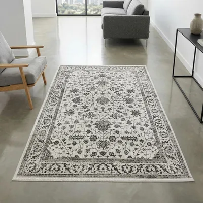 Produktbild von Schlichter Orientteppich – Blumen verziertes Design – in creme Größe - 80 x 150 cm