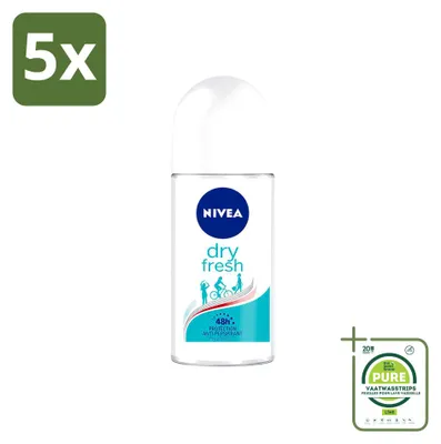 Immagine prodotto di 5 deodoranti roll-on Nivea Dry Fresh - 50 ml - confezione grande - 5 pezzi
