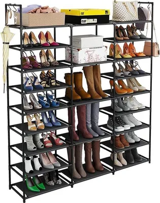 Image de Étagère à chaussures avec 23 étagères, noire, en métal