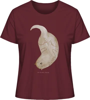 Produktbild von Mr. & Mrs. Panda damen shirt Otter Kopfüber Größe L - Burgundy - Geschenk, Sommershirt, Niedlich, Süß, Seeotter, Basic T-Shirt, See, Oberteil, Baumwoll