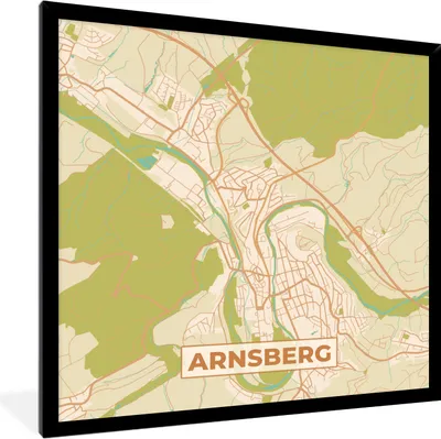 Produktbild von MuchoWow® Gerahmtes Poster Karte - Arnsberg - Karte - Vintage - Stadtplan 40x40 cm - Poster mit Schwarzem Bilderrahmen Wandposter Rahmen Foto Bilder - Mit Rahmen - Wanddekoration Schlafzimmer