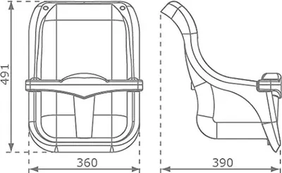 Technical drawings of a baby swing with dimensions indicated.