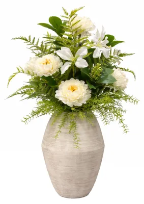 Produktbild von UNUS Kunstblume Kunstfplanze Pfingstrosen Lilien Farn mit Vase 84 cm