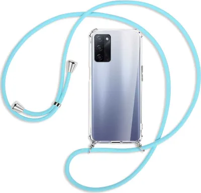 Produktbild von Handykette Backcover-Schutzhülle mit Band (Metall silberfarben) für Oppo A55 5G (PEMM00, PEMT00) - himmelblau