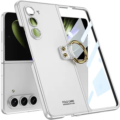 Obrázek produktu pro Pouzdro pro Samsung Galaxy Z Fold 5 Tenké matné tvrdé PC kryt s integrovanou ochranou displeje a kroužkovým držákem Stříbro