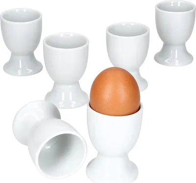 Produktbild von Ostern Eierbecher aus Keramik, 6 Stück, Eierständer aus Porzellan, für weiche, hartgekochte Eier zum Frühstück, weiß, 7cm, Keramik, 6