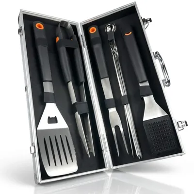 Produktbild von Grillkoffer Grillset für Männer Geschenk - Grillbesteck Set für Gasgrill Edelstahl - Grillzubehör Vatertag Grillzange BBQ Papa Grillwerkzeug Set