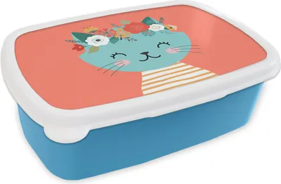 Produktbild von KitchenYeah® Lunchbox Brotzeit Brotdose 17x11 cm Katze - Blumen - Rosa Kinder Brotzeitdose - Lunch - Kunststoff  - Brotbüchse - Sandwichbox - Lunchbox für Kinder