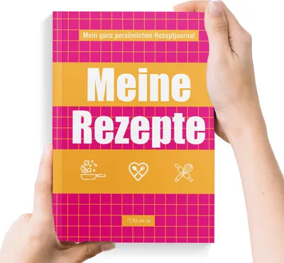 Produktbild von Rezeptbuch zum Selberschreiben DIN A5 „Meine Rezepte – Retro-Block“ | 92 Seiten | Platz für 87 Lieblingsrezepte | Softcover mit Leseband & Buchklappen | Persönliches Rezeptjournal