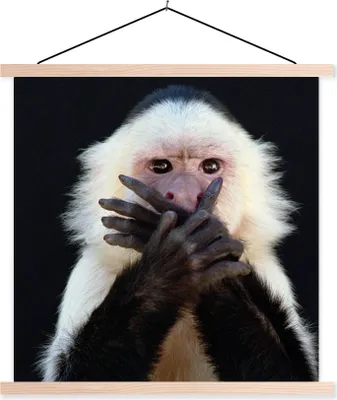 Produktbild von MuchoWow® Textilposter Affe - Wilde Tiere - Porträt 120x120 cm mit holzfarbenen Rahmen - Textil-Poster