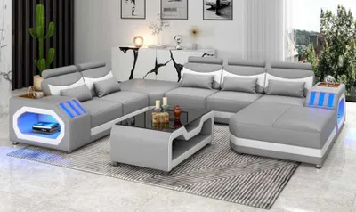 Produktbild von Moderne XXL Sofa U Form Groß Ecksofa Ledersofa Grau Kunstleder