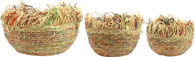 Produktbild von FURNARO Seegras Korbset rund 3-teilig natur bunt mit Fransen