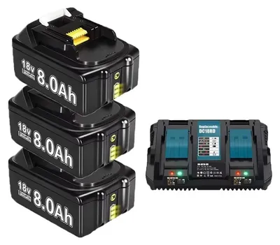 Obrázek produktu pro Baterie, kapacita 8000 mAh, široká kompatibilita, 3x 8,0 Ah, 1x nabíječka 6A, 18 V