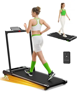 Image de Tapis de course 2-en-1 - Tapis de marche électrique - Pliable et peu encombrant - Écran LED - Pour la salle de sport à domicile et le bureau - Noir