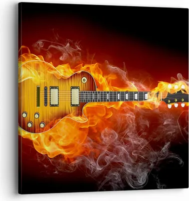 Produktbild von Bild auf Leinwand - Leinwandbild - Feuer Gitarre Instrument - 40x40cm - Wand Bild - Wanddeko - Leinwanddruck - Bilder - Kunstdruck - Wanddekoration - Leinwand bilder - Wandkunst - AC40x40-0197