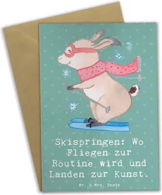 Produktbild von Mr. & Mrs. Panda Glückwunschkarte Skispringen Kunstflug - Meeresbrise - Geschenk, einladungskarten, Sportler, Flug, Klappkarte, Fliegen, jubiläumskarte, osterkarte