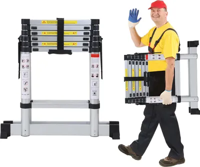 Produktbild von Faziango Aluminium Teleskopleiter 2,0M Silber, Leiter Ausziehbar Klappleiter, Mehrzweckleiter, Stehleiter, Haushaltsleiter, Außenleiter, 150 kg Belastbarkeit