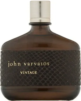 A close-up studio shot of a John Varvatos Vintage eau de toilette bottle.