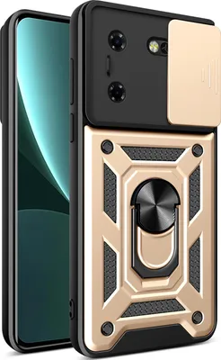 Produktbild von Hülle für Tecno Pova 5 mit Ring Ständer Halter Dia Kameraschutz TPU PC Hybrid Handyhülle Gold