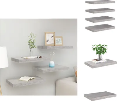 Obrázek produktu pro vidaXL Plovoucí police 4 ks. Betonově šedé 50x23x3,8 cm MDF - Nástěnné police