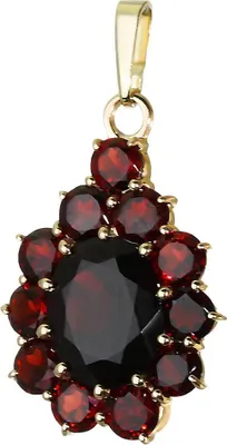 Produktbild von Granat Kettenanhänger Goldschmiedearbeit 14 Karat 585 Gelb Gold Tropfen 3185