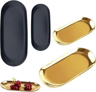 Produktbild von Goldene Aufbewahrungsboxen, 4 schwarze Dienstteller, Schmuckständer, Obstschale, Snackbox, 2x Gold