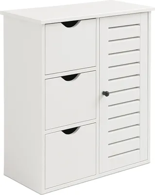 Produktbild von Relaxdays Badezimmerschrank, HxBxT: 80 x 60 x 30 cm, 3 Schubladen & Fächer, Beistellschrank für Bad, Flur, Küche, weiß