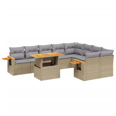 Produktbild von 10-tlg. Garten-Sofagarnitur mit Kissen Beige Poly Rattan