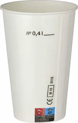 Produktbild von 200x Kaltgetränkebecher Pappbecher weiß mit CE Eichstrich 400 ml