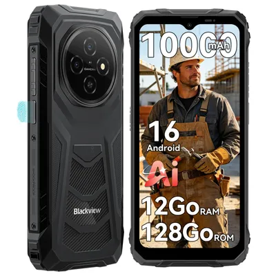 Image de Téléphone portable Blackview Outdoor pour 2026, sans contrat, 12+128 Go, batterie 10000 mAh, écran 6,56 pouces, Android 16, NFC, 390g, double SIM, lecteur d'empreintes digitales, IP69K, fréquence de rafraîchissement 90 Hz