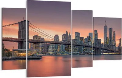 Produktbild von Bild auf Leinwand - Leinwandbild - New York Brücke Nacht - 120x70cm - Wand Bild - Wanddeko - Leinwanddruck - Bilder - Kunstdruck - Wanddekoration - Leinwand bilder - Wandkunst - DL120x70-4048
