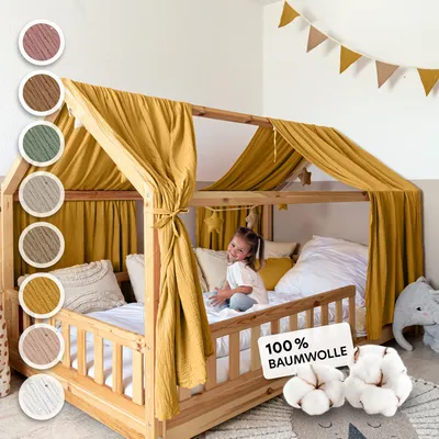 Produktbild von Hausbett Himmel Gold aus Musselin - 2er-Set für Kinderbett
