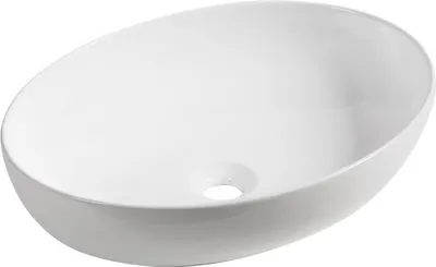 Zdjęcie produktu dla Umywalka nablatowa Desna 51x39 cm, owalna, biała ceramika, bez otworu na baterię, odporna na przebarwienia, montaż nablatowy