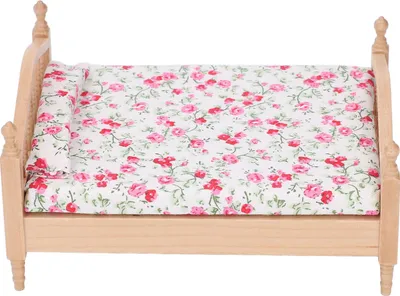 Immagine prodotto di 1/12 Letto in miniatura per casa delle bambole, elegante accessorio decorativo in legno con motivo floreale