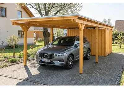 Produktbild von Einzelcarport SKAN HOLZ Emsland inkl. Abstellraum, EPDM Folie, Pfostenanker 340 x 846 cm eiche hell