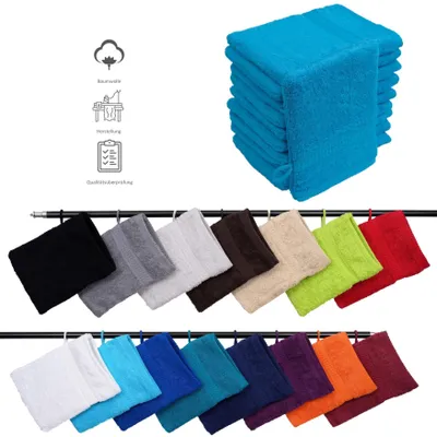 Produktbild von 10er Set Frottee Waschhandschuhe Elegance 16x21 cm 100% Baumwolle 500 gsm Waschhandschuh türkis