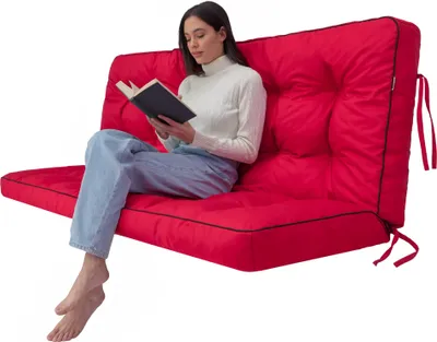 Image de POLA coussin pour balançoire de jardin 180×106×10 cm - imperméable, protégé contre les UV, matelassé, confortable, avec attaches - rouge