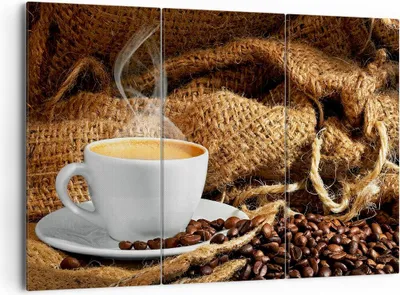 Produktbild von Bild auf Leinwand - Leinwandbild - Cappuccino Tasse Körner Beutel - 165x110cm - Wand Bild - Wanddeko - Leinwanddruck - Bilder - Kunstdruck - Leinwand bilder - Wandkunst - CE165x110-2383