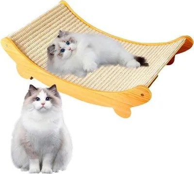 Image de Planche à griffer en sisal 32 × 39 cm, incurvée, couleur bois, jouet pour chat.