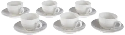 Kaffeetassen-Set 6-tlg. mit Untertassen, Porzellan, weiß