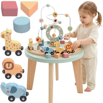 Produktbild von Tooky Toy Montessori-Aktivitätstisch aus Holz mit Motorschleife